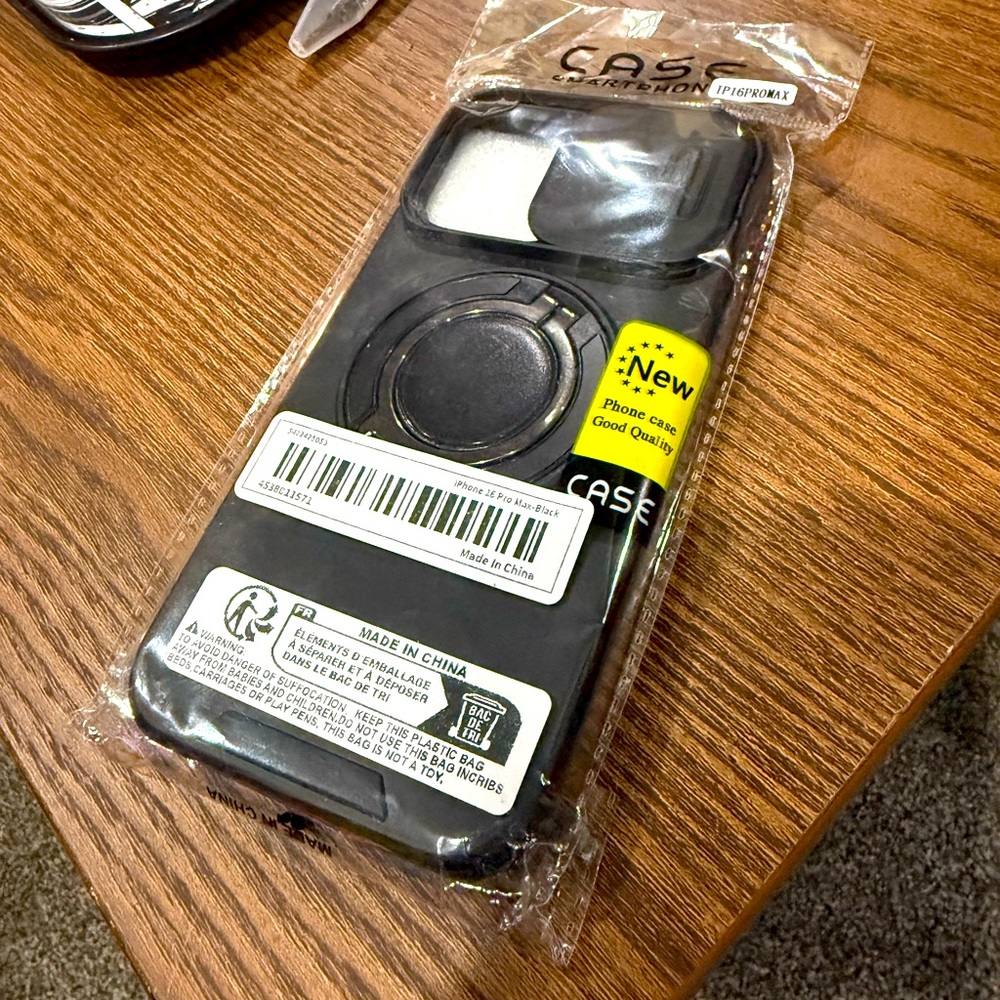 Iphone 16 Pro Max Black Case with Camera Cover and Magnet Charging Ring/stand